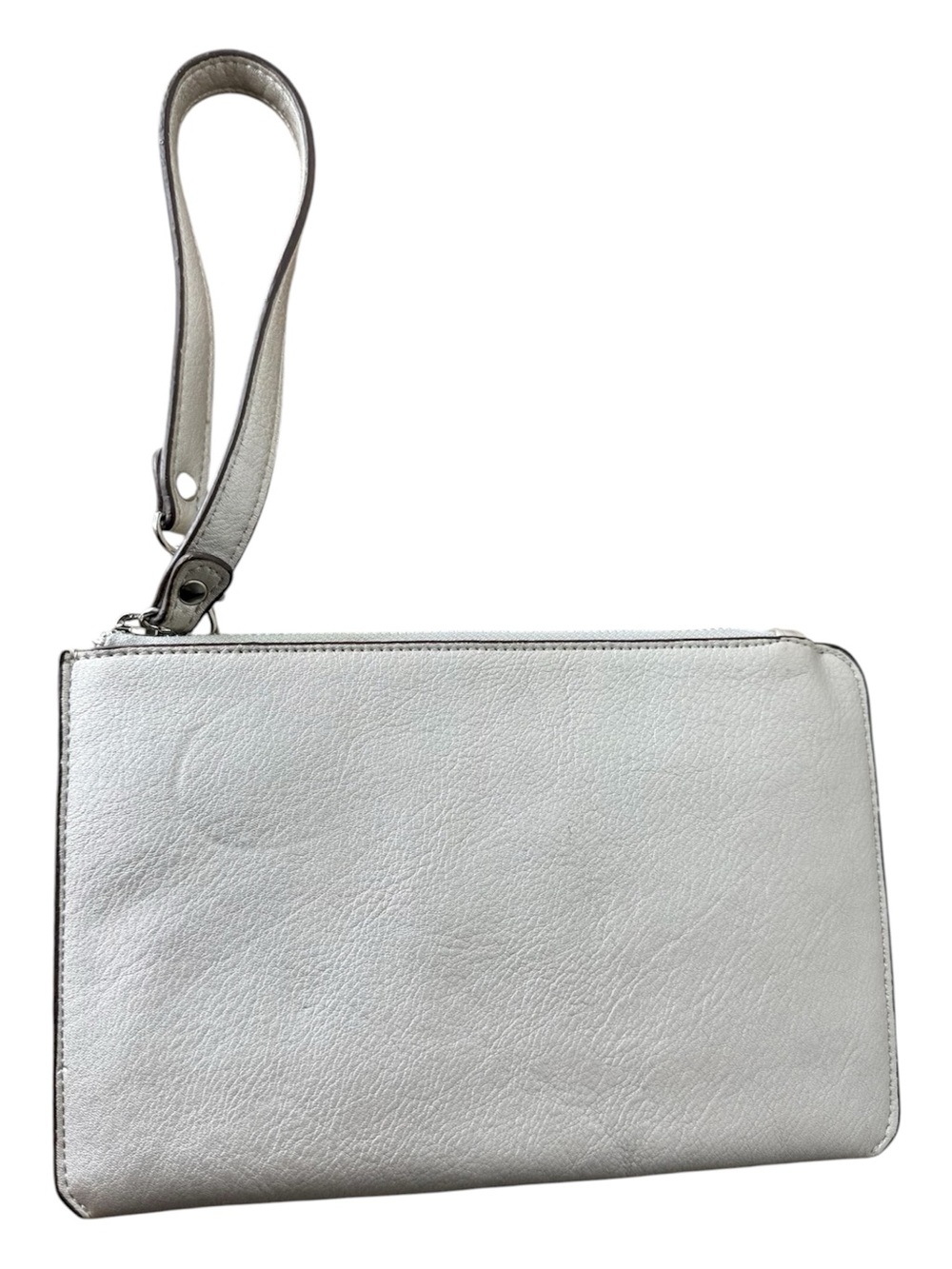 ECHO NEW YORK Metallic Silver Faux Leather Wristlet Clutch Zipper